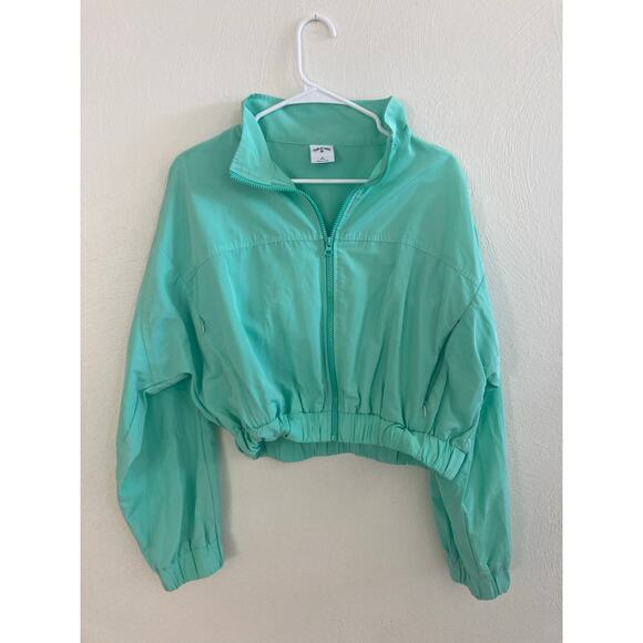 Year of Ours YOS Windbreaker Lucite Green Zip Crop Jacket S - Picture 3 of 14
